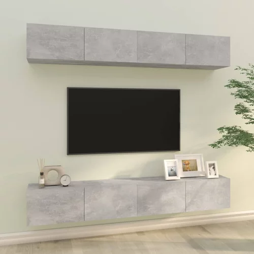 vidaXL Zidni TV ormarići 4 kom Siva betona 100 x 30 x 30 cm