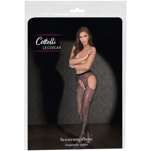 Cottelli Legwear - Otvorene sjajne mrežaste tajice - crne (SL) Cijene
