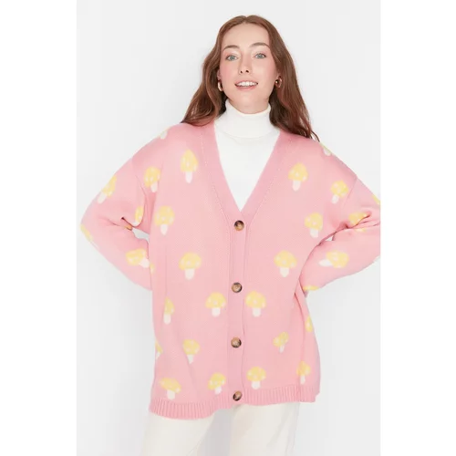 Trendyol Pink Mushroom Patterned Knitwear Cardigan