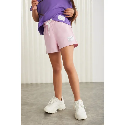 Grimelange AMARE-GRM24037 100% cotton 3 yarn ornamental labeled girls' shorts Pink Shorts