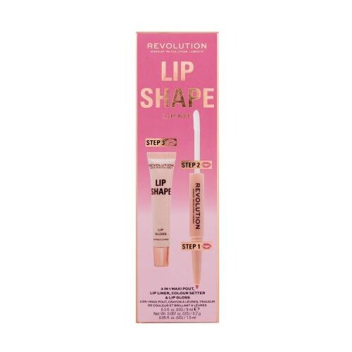 Revolution Lip Shape Odtenek pink nude Set glos za ustnice Lip Shape Lip Gloss 9 ml + črtalo za ustnice in fiksator šminke 2 In 1 Lip Liner & Colour Setter 1,7 ml Cene