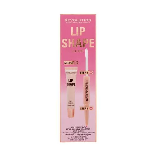 Revolution Lip Shape Odtenek pink nude Set glos za ustnice Lip Shape Lip Gloss 9 ml + črtalo za ustnice in fiksator šminke 2 In 1 Lip Liner & Colour Setter 1,7 ml
