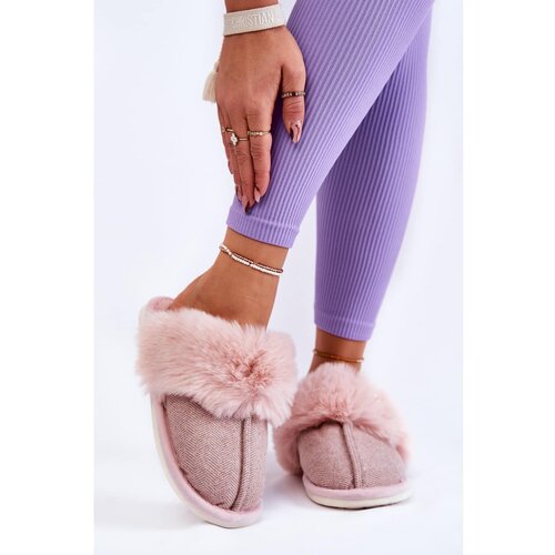 Kesi Women's Warm Slippers With Fur Beige and pink Franco Cene