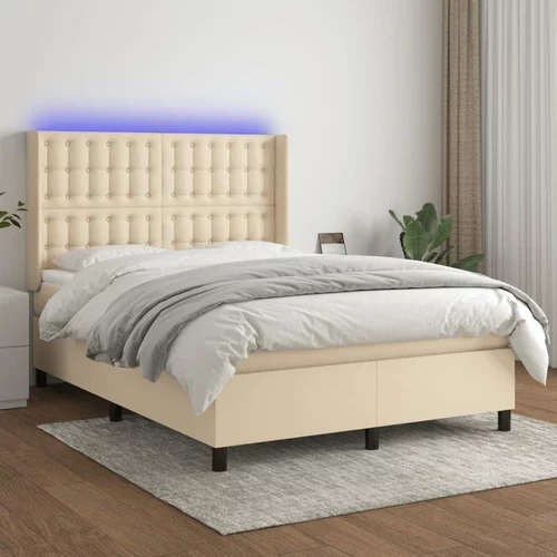  Box spring postelja z vzmetnico LED krem 140x200 cm blago, (20902212)