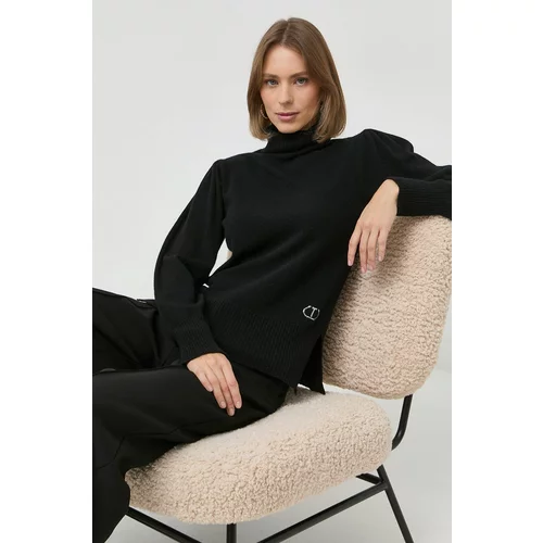Twin Set Vuneni pulover za žene, boja: crna, lagani, s dolčevitom
