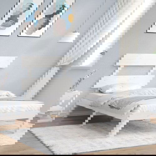 VidaXL Posteljni okvir z vzglavjem bel 100x200 cm trden les Slike