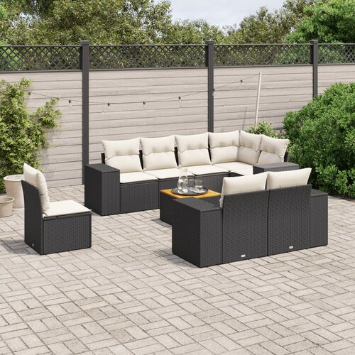 vidaXL 9-dijelni set vrtnih sofa s jastucima crni od poliratana Cijene
