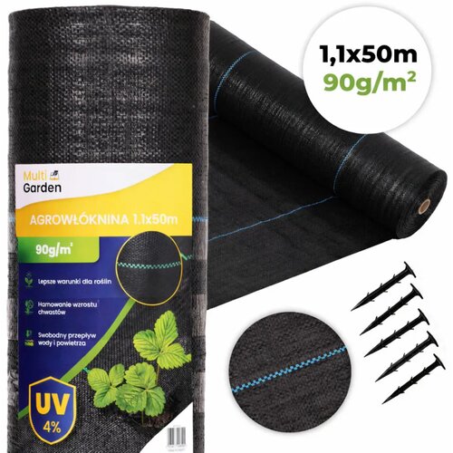 Multi Garden crna UV-otporna tkanina protiv korova 90 g/m&sup2;, 1,1 &times; 50 m, s klinovima Cijene