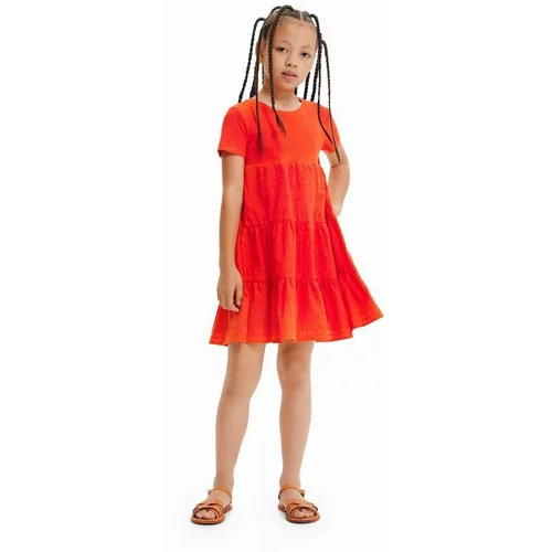 Desigual Dječja haljina boja: narančasta, midi, širi se prema dolje