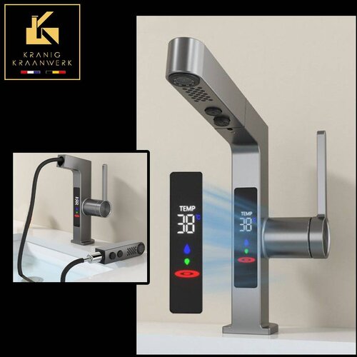 Kranig Kraanwerk Frizerska pipa | Salonska pipa | Pomivalno korito ali kuhinjska pipa s prikazovalnikom temperature | Izvlečna cev | Nastavljiva po vi&scaron;ini | Več o Medi, (21730813) Cene