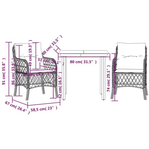 vidaXL 3-dijelni bistro set s jastucima smeđi od poliratana Cene