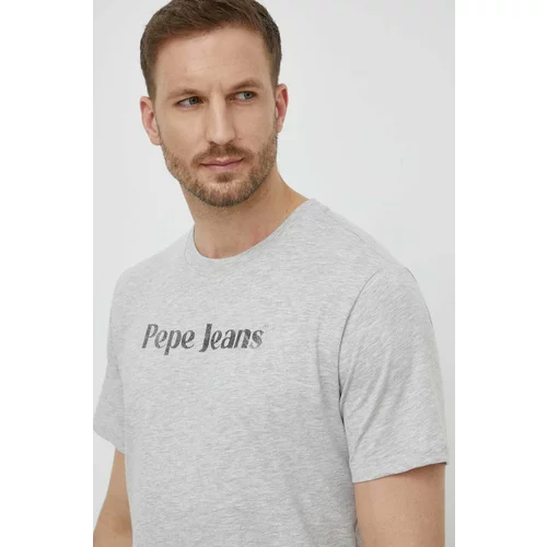 PepeJeans Bombažna kratka majica CLIFTON moška, siva barva, PM509374