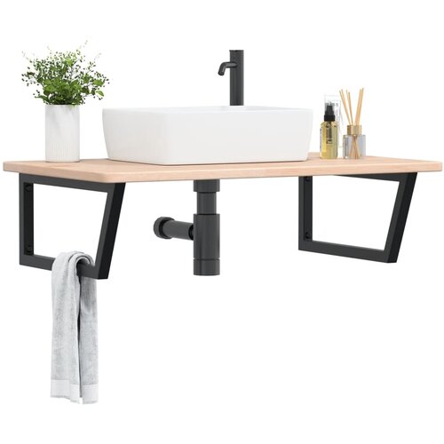 The Living Store Stenska polica za umivalnik jeklo in trdna hrastovina - Polica Za Umivalnik, (21486424) Cene
