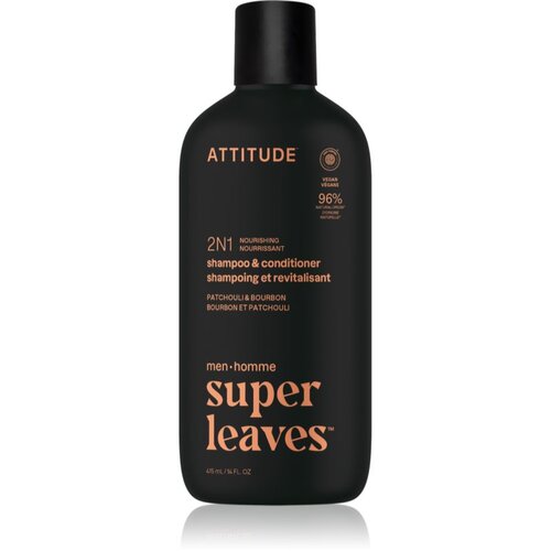 Attitude Super Leaves Men&amp;#039;s Shampoo and Conditioner 2-in-1 &amp;scaron;ampon i regenerator 2 u 1 za mu&amp;scaron;karce Patchouli &amp;amp; Bourbon 415 ml Slike