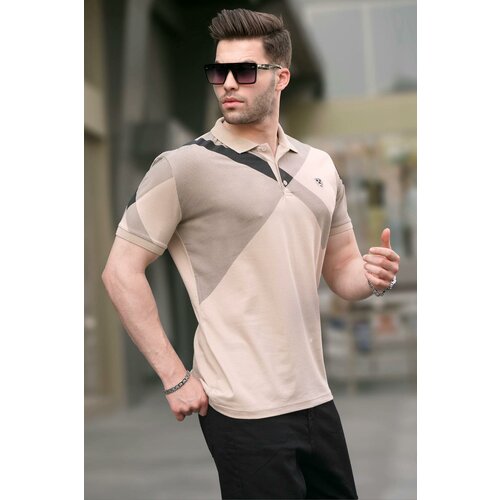 Madmext Beige Patterned Polo Neck Men's T-Shirt 6081 Cene