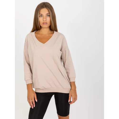 Fashion Hunters Basic beige cotton blouse with 3/4 sleeves