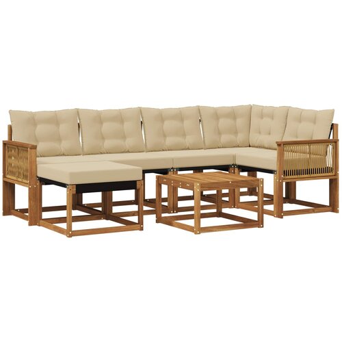 vidaXL Zunanja garnitura za sedenje z blazino 7 pcs Naravna in bež, (5000273089) Cene