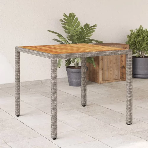 vidaXL Vrtna miza z leseno mizno ploščo siva 90x90x75 cm poli ratan