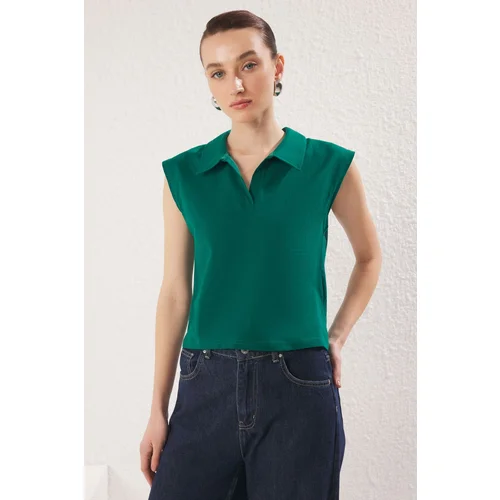 Trendyol Emerald Green Polo Collar Regular/Normal Pattern Knitted T-Shirt