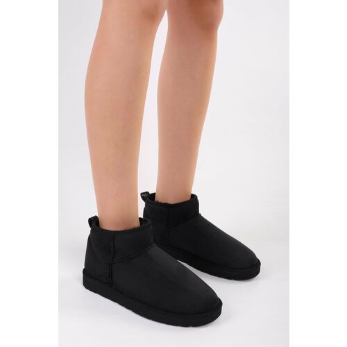 Shoeberry Women's Upps Black Furry Short Suede Flat Boots Cene
