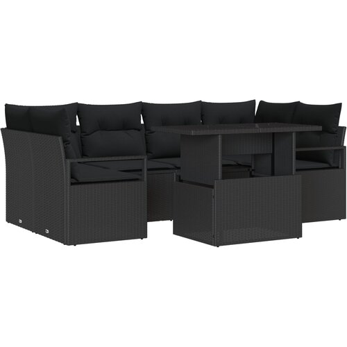 VidaXL 7-delni vrtni kavč z blazinami črn poli ratan, 2-sedežna vrtna sofa s shranjevanjem in blazinami črn poli ratan Slike