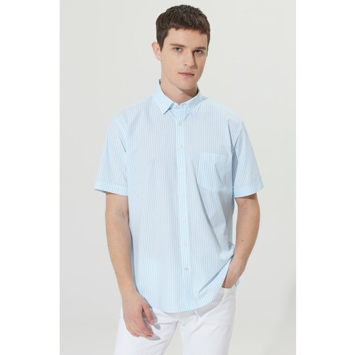 AC&Co / Altınyıldız Classics Men's White-light Blue Comfort Fit Comfy Cut Hidden Button Collar Cotton Striped Shirt. Slike