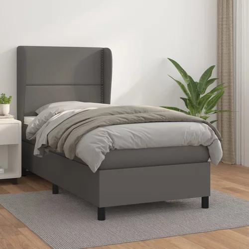 vidaXL Box spring postelja z vzmetnico siva 100x200 cm umetno usnje