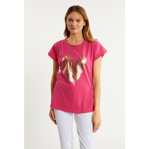 Monnari Woman's T-Shirts Women's Cotton T-Shirt With An Interesting Pattern Cene