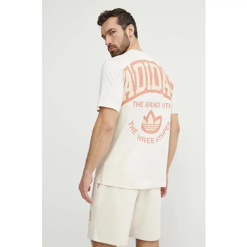 Adidas Bombažna kratka majica moška, bež barva, IS0186