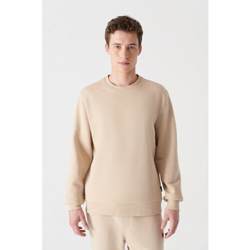 Avva Beige Unisex Sweatshirt Crew Neck With Fleece Inside 3 Thread Cotton Regular Fit Slike