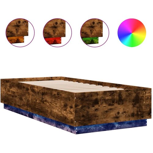 Maison Chic Posteljni okvir - Enojna postelja - Postelja za odrasle z LED lučkami dimljeni hrast 90x200 cm inž. les, (21696145) Slike