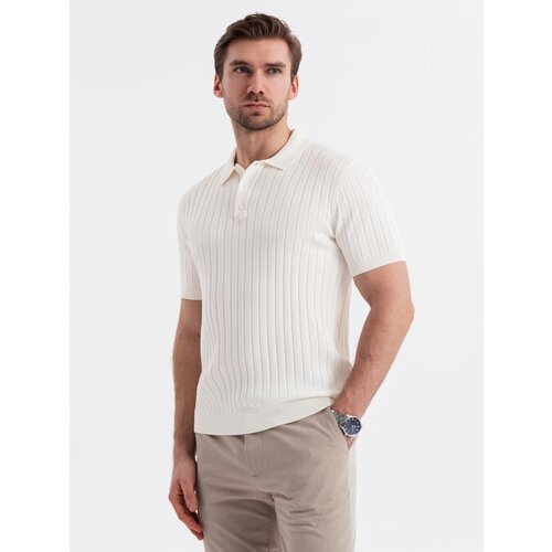 Ombre Men&amp;#039;s SLIM FIT viscose vertical striped polo shirt - broken white Slike