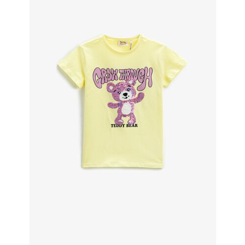Koton T-Shirt T-Shirt Teddy Bear Printed Sequin Embroidered Short Sleeve Slike