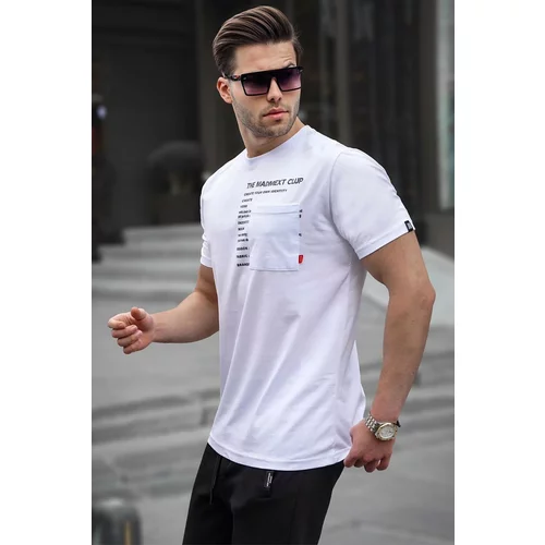 Madmext White Men's Pocket Printed T-Shirt 5861