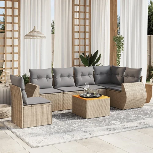 vidaXL 7-dijelni set vrtnih sofa od poliratana s jastucima bež vidaXL 7-dijelni set vrtnih sofa od poliratana s jastucima bež