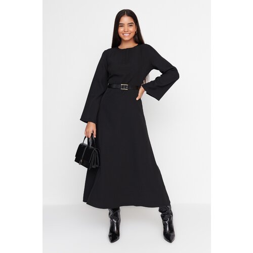 Trendyol Black Waist Belt A-Line Woven Dress Slike