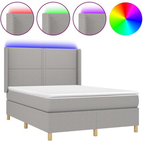 VidaXL Box spring postelja z vzmetnico LED svetlo siva 140x190cm blago, (20723759) Slike