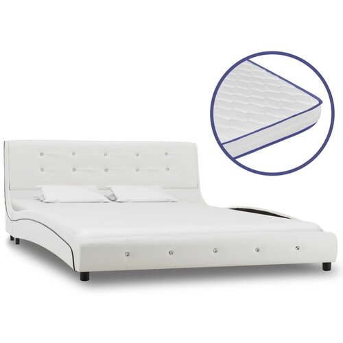 VidaXL Postelja z vzmetnico iz sp. pene belo umetno usnje 140x200 cm Slike