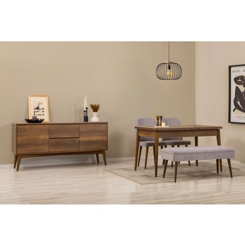 Hanah home Vina 02 0701 - Walnut, Grey WalnutGrey Extendable Dining Table, Chairs & Console Set (5 Pieces) Cene