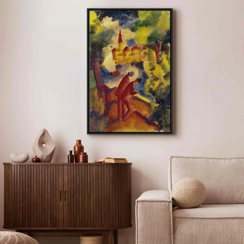  Slika - August Macke &amp;ndash; Men on the Road by the Lake 60x90 U crnom drvenom okviru Slike