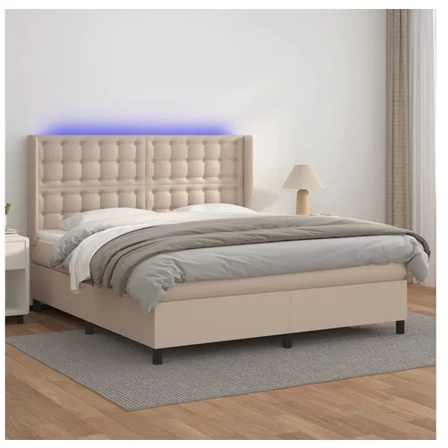  Box spring postelja vzmetnico LED kapučino 180x200 cm um. usnje
