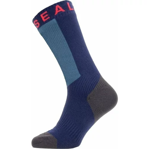Sealskinz Waterproof Warm Weather Mid Length Sock With Hydrostop Navy Blue/Grey/Red M