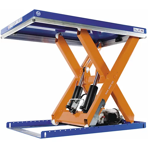 Edmolift Kompaktna dvižna miza, nosilnost 2000 kg, plošča DxŠ 1300 x 1000 mm, uporabni dvig 820 mm