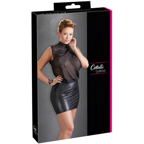 Cottelli Plus Size - sjajna haljina od &amp;scaron;ifona (crna) - 2XL Slike