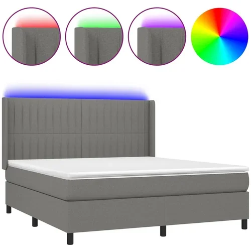 vidaXL Box spring postelja z vzmetnico LED temno siva 180x200 cm blago, (20788871)