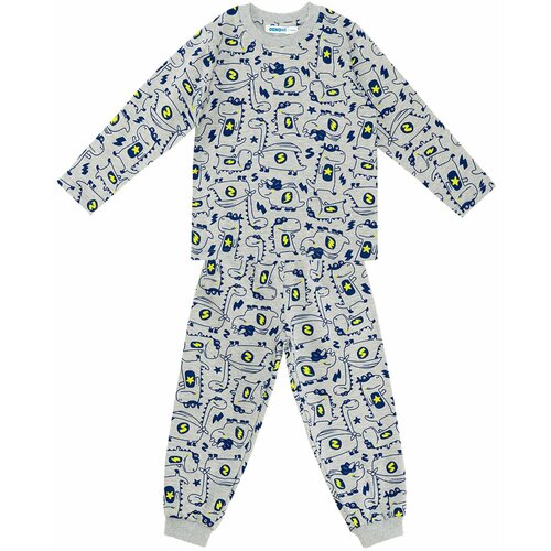 Denokids Super Dino Baby Boy Gray Pajamas Set Slike