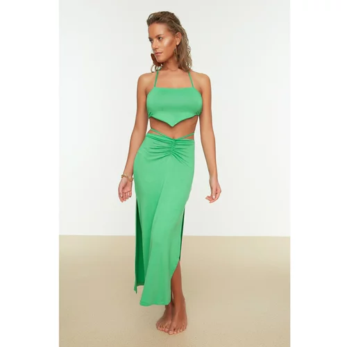Trendyol Green Tie Detailed Pleated Knitted Top and Bottom Set