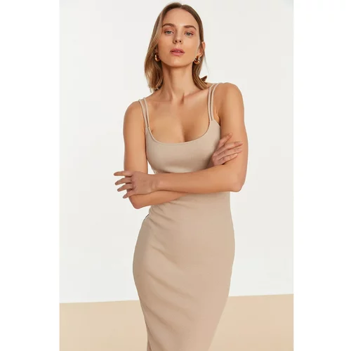 Trendyol Beige Ribbed Bodycon Knitted Dress