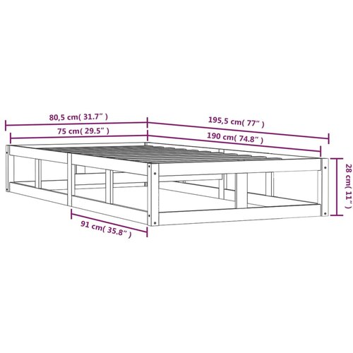 Okvir za krevet od masivnog drva 75 x 190 cm mali Slike