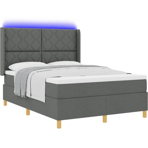 Krevet s opruga kutije s LED trakama Siva 140 x 200 cm tkanina Slike